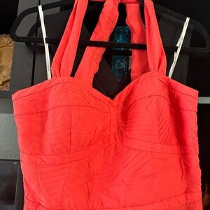 Gorgeous red orange Guess dress. Size 4. Flowy ruffle cocktail dress.